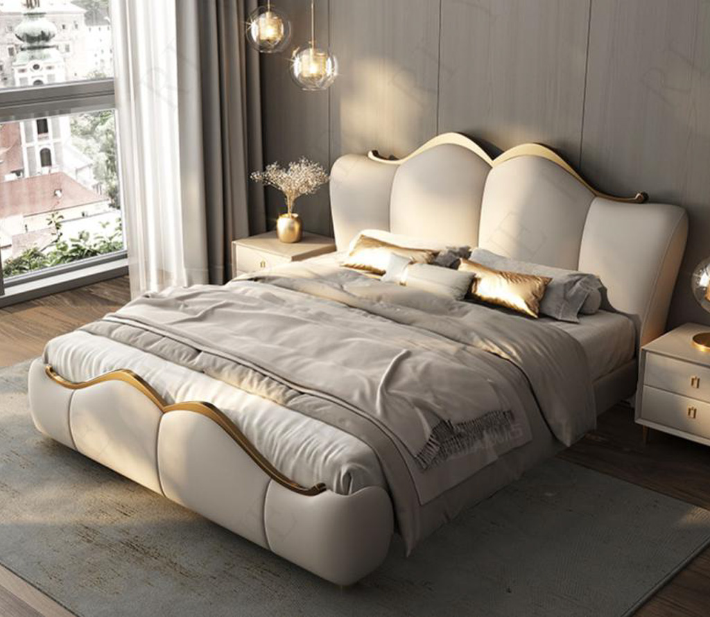 Queen/King Size Luxury Bed - Napa Leather Upholstered Bed